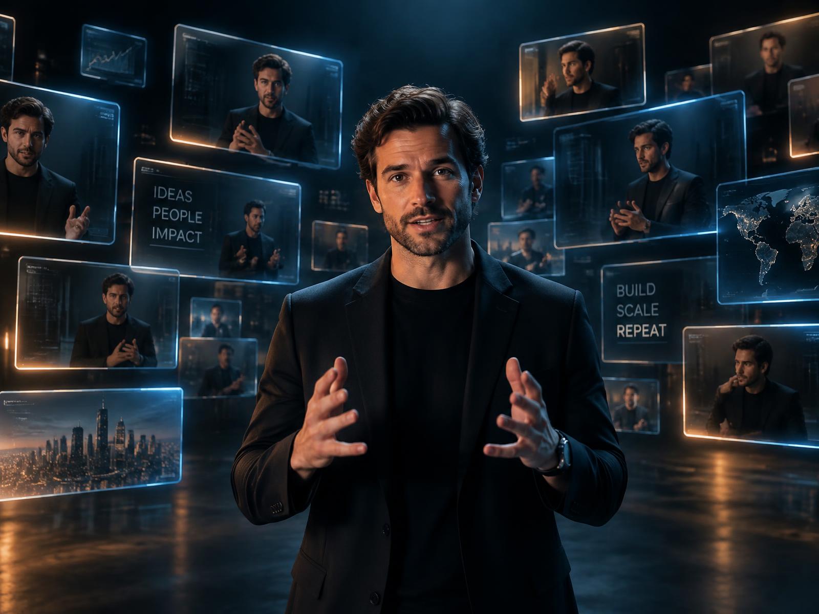An expert multiplied across dozens of glowing video screens